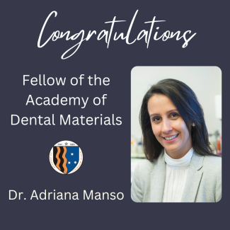 Congratulatory announcement for Dr. Adriana Manso being announced as ADM Fellow
