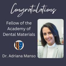 Congratulatory announcement announcing Dr. Adriana Manso as ADM Fellow